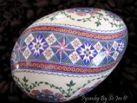 Ring Around The Rosie Ukrainian Easter Egg Pysanky By So Jeo : pysanky pysanka ukrainian easter egg batik art sojeo florals flowers birds stars trees vines blooms buds bluebird owl art sojeo "so jeo" eggshell egg shell blown decoration ivy garden rainbow rosie posy nightshad victorian trees etched brown chicken eggs turkey